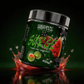 Misfitz Supplements Surge pump pre-workout supplement container with watermelon theme on a dark background