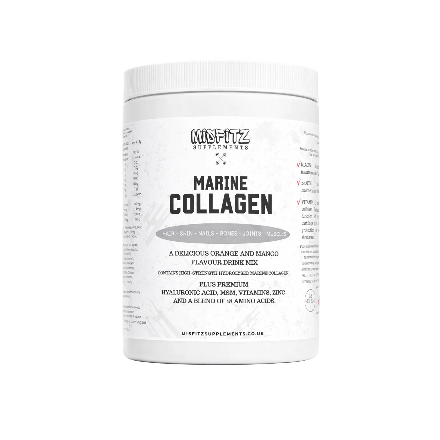 Container of Misfits Supplements Marine Collagen on a white background