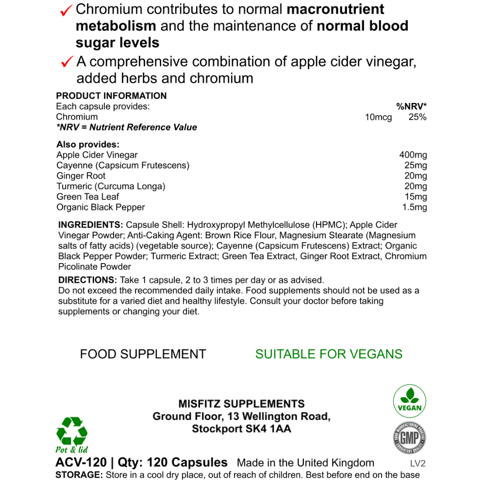 Apple Cider Vinegar Capsules | Weight Loss & Digestive Support | 120 Caps