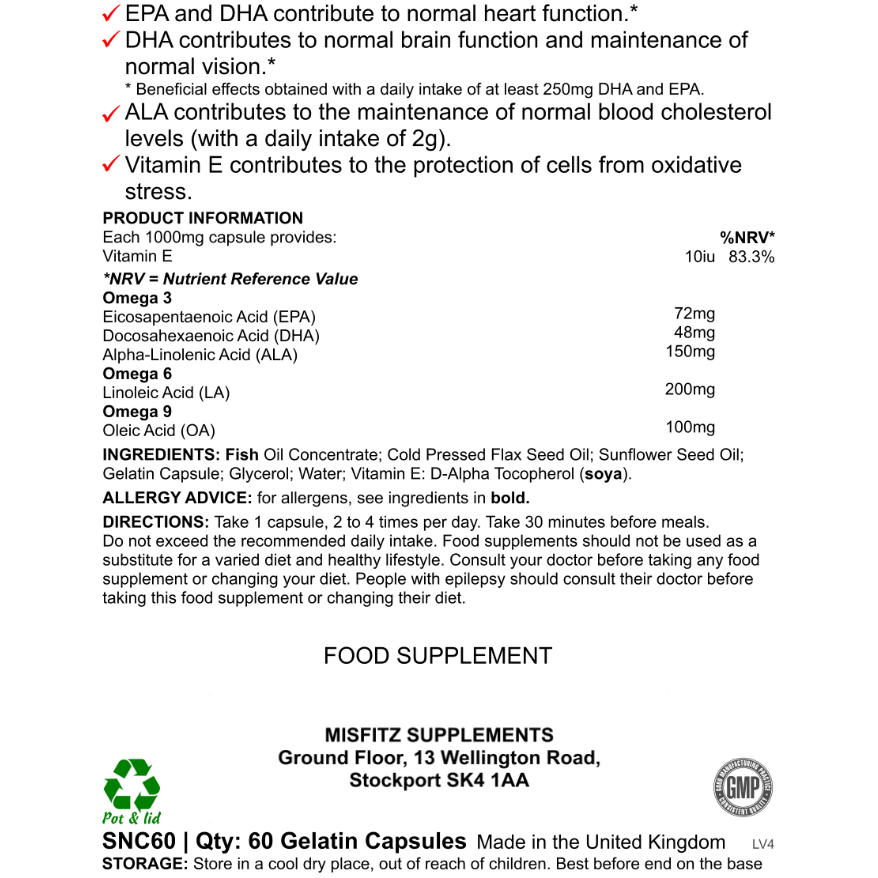 Omega 3-6-9 Fish Oil Supplement | Heart, Brain & Joint Support |